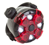 ML-400 Multi Light with a black strap, ideal for bikes and scooters, shown in black and red.