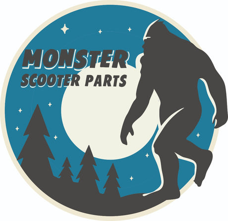 Monster Scooter Parts Sasquatch Sticker featuring a large yeti logo, perfect for decorating scooters, bikes, or toolboxes with high-quality adhesive-backed vinyl.