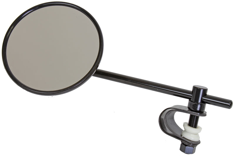 Moped Style Handlebar Mirror with a side screw, designed for bikes and scooters. Close-up shows detailed craftsmanship, making it a practical accessory for various types of scooters and bicycles.