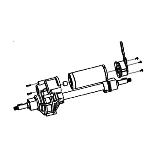 Drawing of the Motor and Gearbox Assembly for the ActiveCare/Drive Medical Spitfire EX, showcasing intricate mechanical parts, including the motor, brake, and gearbox, essential for specific Spitfire EX mobility scooters.