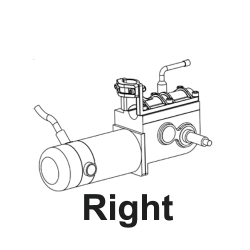 Left Drive Motor Assembly for the ActiveCare Wildcat and Wildcat 450 Power Chairs, illustrated as a detailed machine sketch, highlighting the essential motor components and structure.