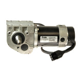 Left Motor Assembly (ES712106009-02) for Quantum Q6000Z & Q6000Z HD Power Chairs, showing a detailed close-up of the motor components, including cables and a label.