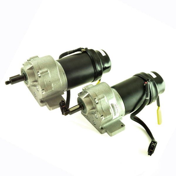 Inline Power Chair Motors with Gearbox for the Jazzy 614 (Set of 2) – close-up of two electric motors with gearboxes, essential components for Jazzy 614 power chairs.