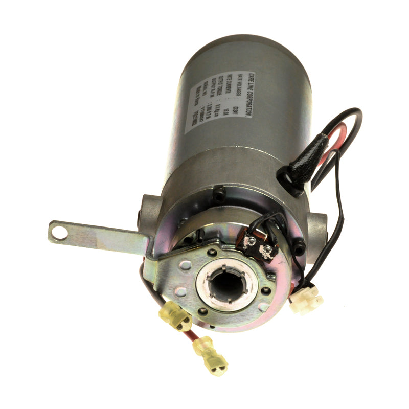 Motor and Brake Assembly for the Pride Victory 3 (SC1600) and Victory 4 (SC1700), featuring a small metal motor with attached wires, cylindrical in shape.