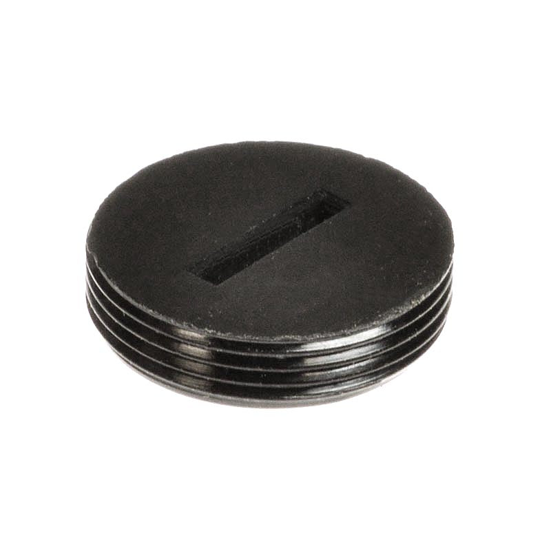 Motor Brush Cap for the Jazzy Select HD Power Chair, a black circular object with a central hole, measuring 20 mm in diameter.