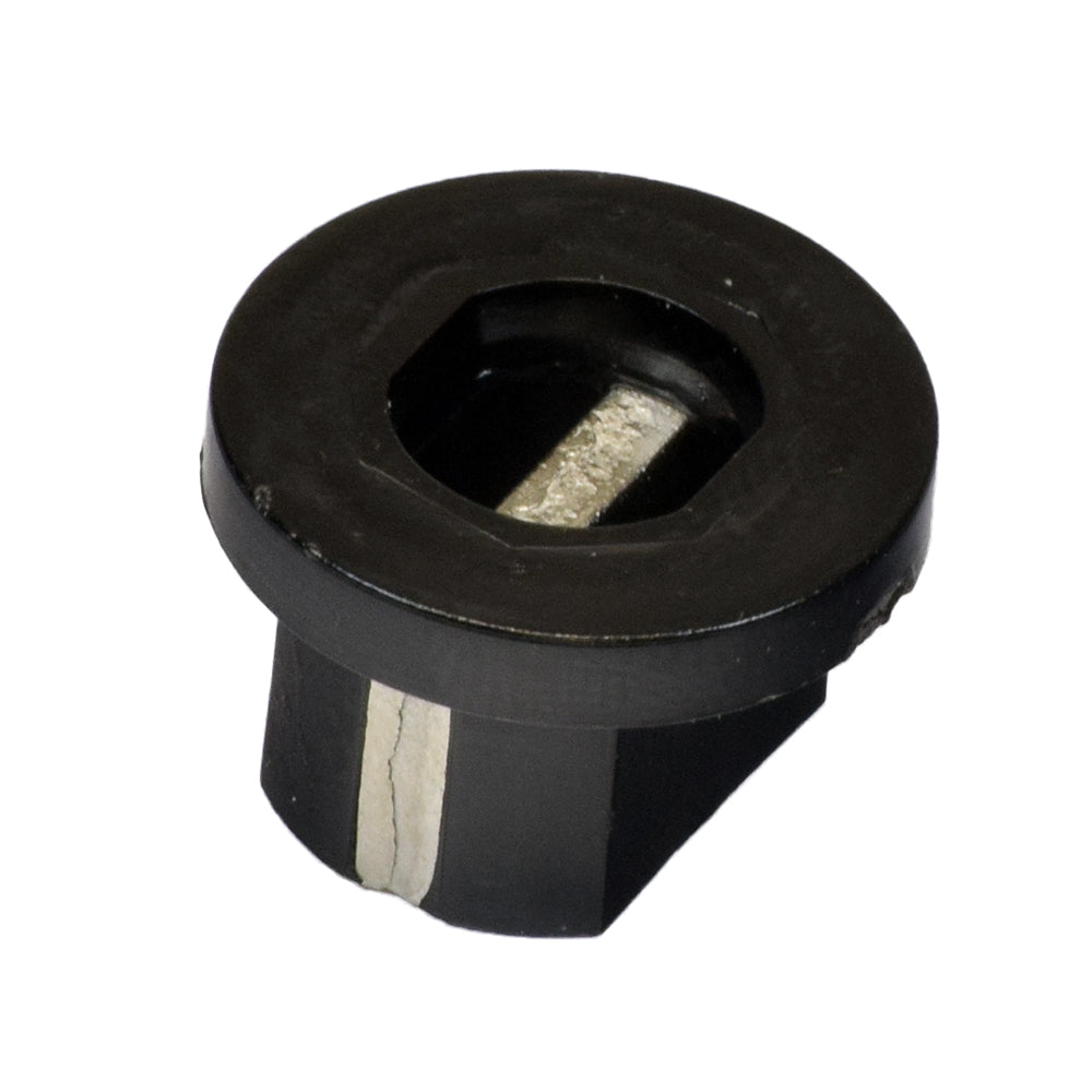 Motor Coupler Key for Pride Mobility Scooters, featuring a black round object with a central hole. This component connects the electric motor to the transaxle units on various mobility scooter models.