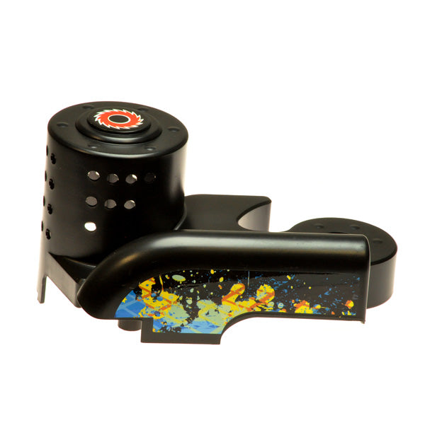 Motor Cover with Screws for the Razor Trikke E2 featuring a close-up view of the black protective cover with colorful design elements, showcasing its sturdy build for motor protection.