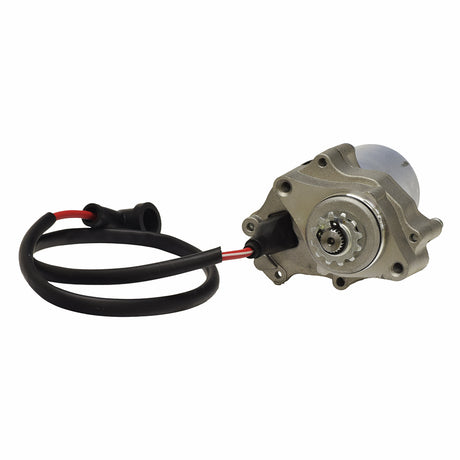 12 Volt Electric Starter Motor for 50cc - 150cc ATV & Dirt Bike Engines with 2 Mounting Holes. Close-up of motor components and wiring, highlighting the mounting holes.