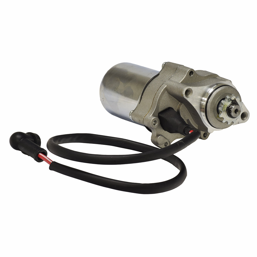 12 Volt Electric Starter Motor for 50cc - 150cc ATV & Dirt Bike Engines with 2 Mounting Holes, featuring a silver and black design and a visible black rubber tube.