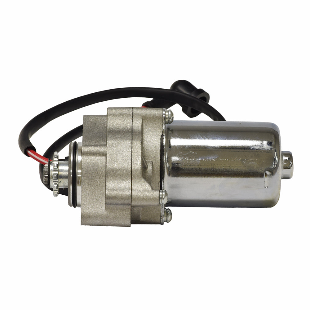 12 Volt Electric Starter Motor for 50cc - 150cc ATV & Dirt Bike Engines with 2 Mounting Holes, featuring a silver cylindrical body and black wires, compatible with various Chinese ATV models.