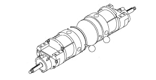 Set of Two 36 Volt Motor Assemblies for the Pride Wrangler (PMV600/PMV620/PMV650), illustrated as a detailed machine sketch featuring cylindrical motor components and accompanying assembly parts.