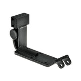 Motor Mount Bracket for Jazzy 1101/1121 - Right, featuring black metal construction with holes and screws, designed for secure attachment to power chairs.