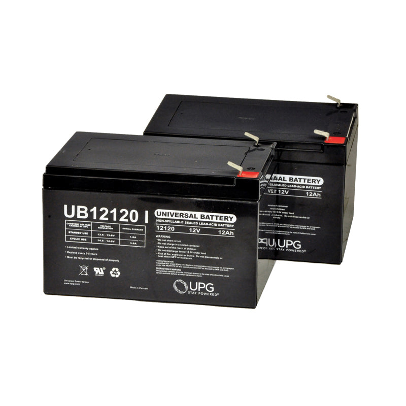 12 Ah 24 Volt MotoTec Battery Pack featuring two black UB12120 AGM batteries, commonly used in electric and mobility scooters.