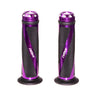 Moxi Anodized Aluminum & Rubber Grip Set for Mobility Scooters, featuring a close-up of purple handlebars with textured grips designed for various scooter types.