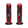 Moxi Anodized Aluminum & Rubber Grip Set for Mobility Scooters featuring red and black handlebars, designed to fit various scooter types with a stylish, ergonomic appearance.