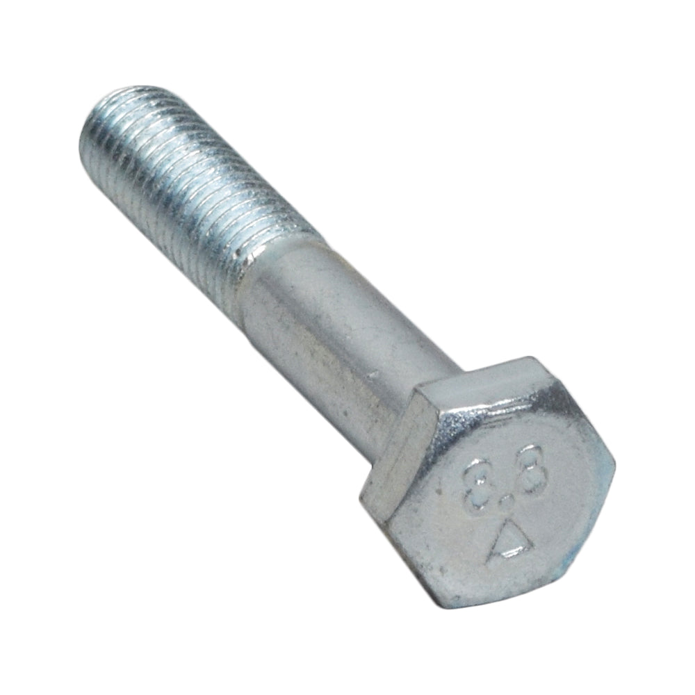 Close-up of the M10-.1.50x60 mm Zinc Hex Head Bolt (SCRHHCS1364), a metal fastener commonly used for mobility scooters and power chairs, featuring a zinc-plated finish for corrosion resistance.