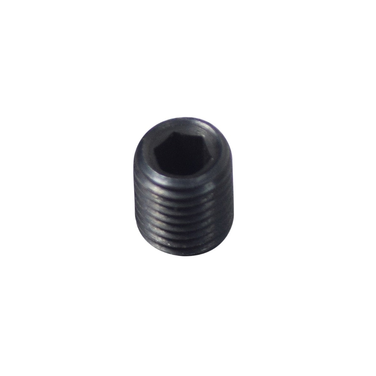 M8x1.0 Alloy Steel Cup-Point Set Screw for Go-Karts & Mini Bikes, featuring a black hexagon head and designed for securing clutch collars to shafts.