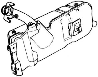 Black and white sketch of a Honda Elite 250 (1985 Models) OEM muffler, depicting its shape and metal structure accurately.