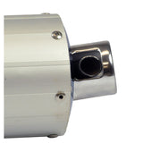 Close-up of a Universal Chrome Muffler/Silencer for 50cc, 125cc & 150cc GY6 Scooters, showcasing its sleek metal finish and typical OEM design for 4-stroke gas scooters.