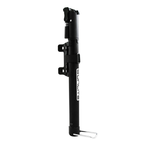 Multi-Road Floor/Frame Pump by Sunlite, a versatile black bicycle pump suitable for scooters and bikes, displayed against a plain white background. Ideal for various types of scooters and bicycles.