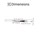 Diagram of the 29 Dirt Bike Throttle Cable for Baja Dirt Runner DR50, DR70, DR90, DR125, DR150, and Baja X250, showing measurements and components like the black metal rod and screw.