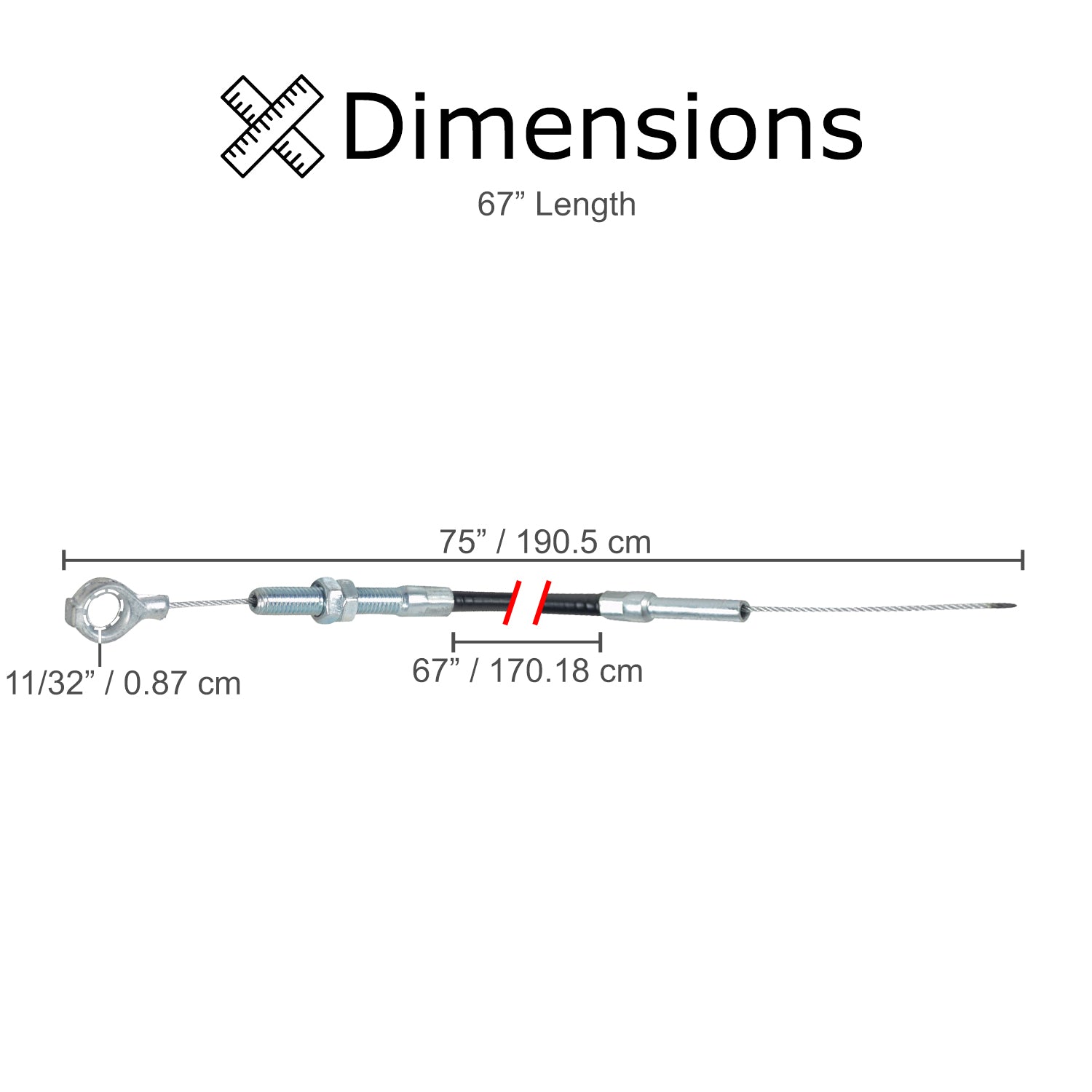 Go-Kart Throttle Cable with Eyelet & Bare Wire Ends, shown in a detailed diagram, highlighting the secure eyelet connection and adjustable bare wire ends for precise acceleration control.