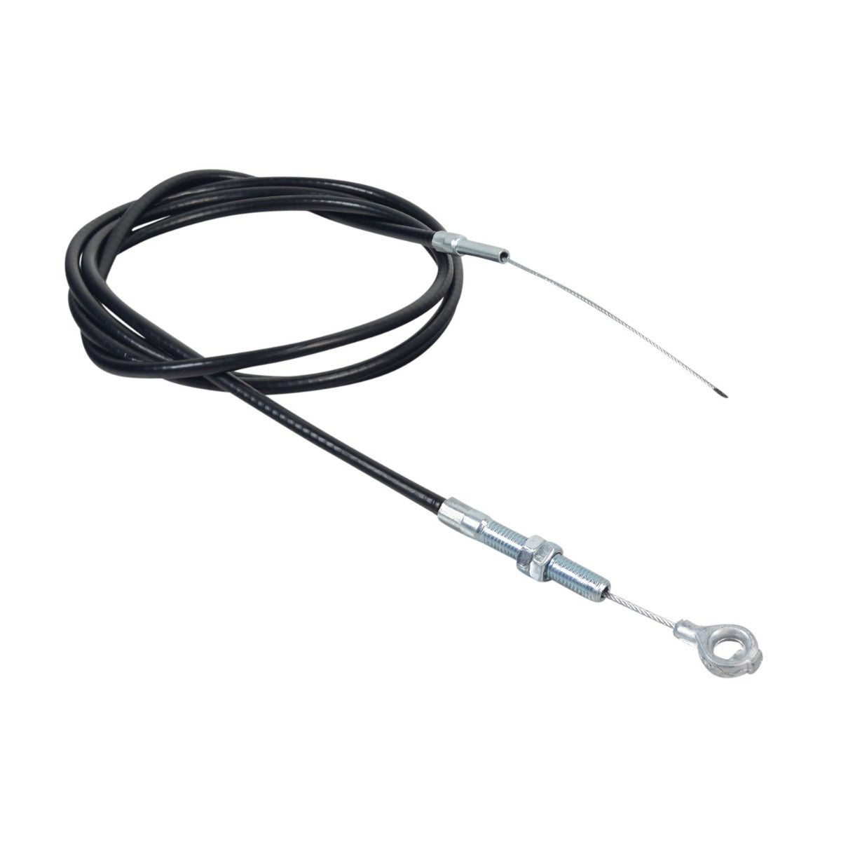 Go-Kart Throttle Cable with Eyelet & Bare Wire Ends, featuring a sturdy metal hook and exposed wire for adjustable length, ensuring secure and precise throttle control.