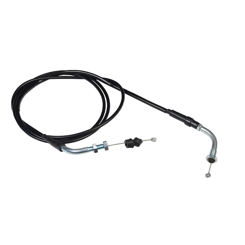 82 Throttle Cable with Barrel Ends & Two Noodles for 150cc - 250cc Go-Karts & Dune Buggies, featuring a black cable with metal rods, a screw, and a nut on each end.