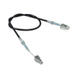 38 Shift Cable for 110cc & 125cc Go-Karts & Dune Buggies, featuring metal ends and U-brackets on both sides. Close-up of a bolt and metal handle visible.