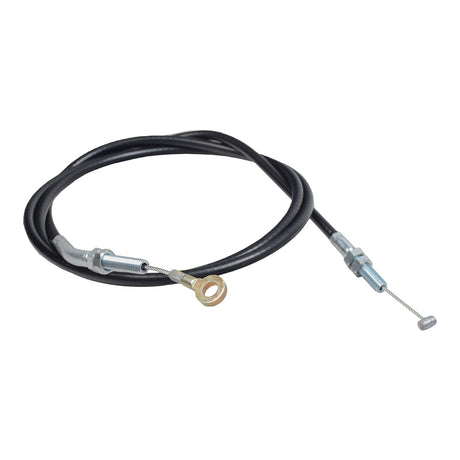 Parking Brake Cable for 49cc, 110cc, & 125cc Kandi Go-Karts & Dune Buggies featuring a black cable with a metal nut on one end and a metal spring on the other.