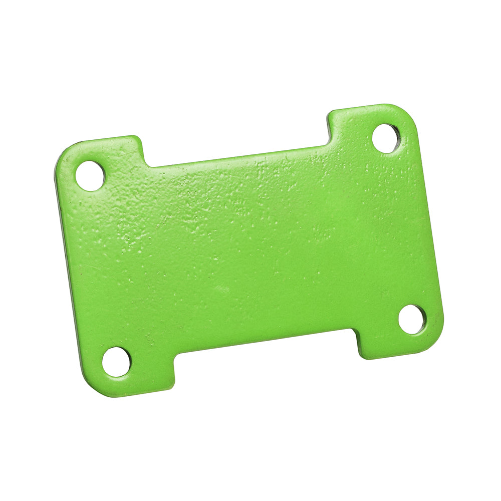 Engine Mounting Plate for Baja Blitz, Dirt Bug, Doodle Bug, & Racer Mini Bikes, featuring a green rectangular design with multiple holes, suitable for Hensim 97cc engines in mini bikes or custom projects.