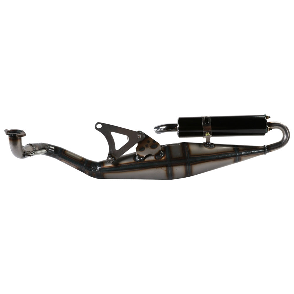 Performance Exhaust Pipe for the 50cc Yamaha Zuma 50 2T (NCY), featuring a sleek metal muffler with a black handle, designed to enhance the 2-stroke engine's performance.