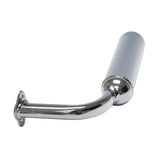 Exhaust Pipe & Muffler for 48cc - 80cc 2-Stroke Bicycle Engine Kits featuring a polished chrome finish, pre-welded pipe and muffler, designed to enhance pedal-to-gas bike conversions.