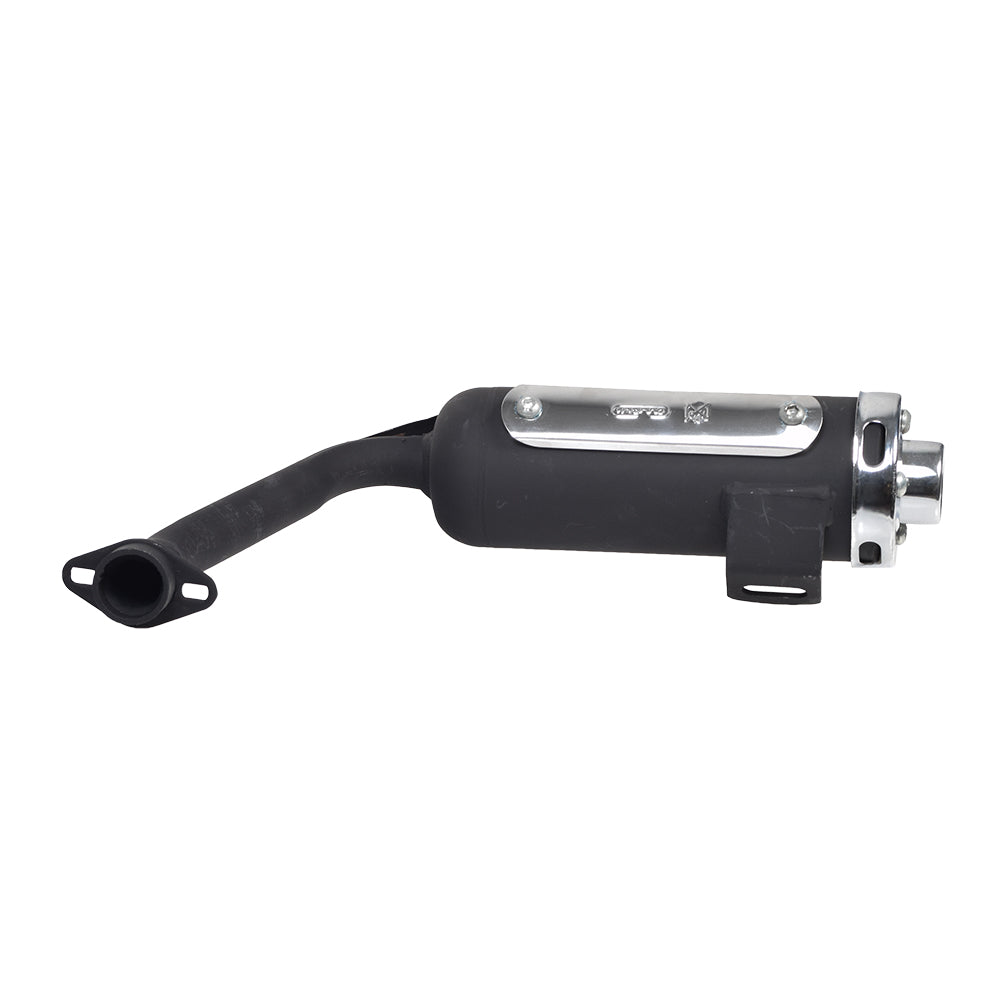 Muffler for the Kandi KD-110GKG-2 Go-Kart, featuring a sleek black body with a silver metal cap at the end, designed as a high-quality replacement part.