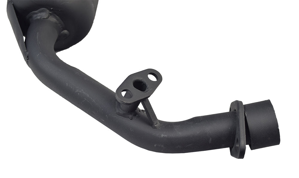 Muffler for the Kandi KD-110GKG-2 Go-Kart, featuring a black metal pipe with a screw, designed as a high-quality replacement part with potential compatibility for other brands and models.