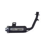 Muffler for the Kandi KD-49FM5-E Go-Kart featuring a black and silver design, heat shield, screen-type spark arrestor, and 1 internal diameter pipe.