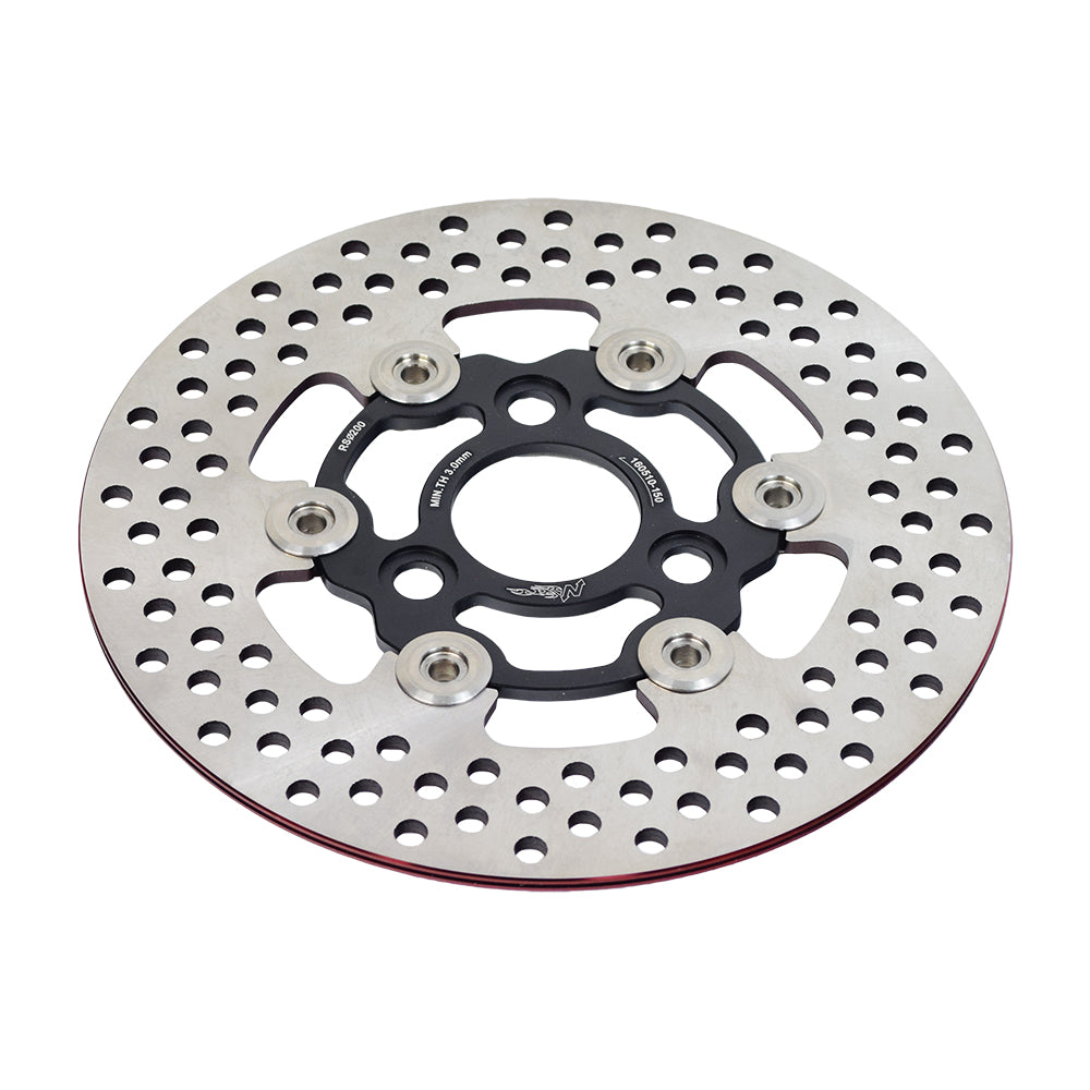 Floated 200 mm Brake Disc for 50cc Yamaha Scooters; a circular metal disc with holes, designed for superior braking with minimal fade. Includes required caliper spacer for easy upgrade.