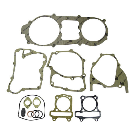 60 mm Engine Gasket Set for 50cc, 125cc, and 150cc GY6 Engines, includes various gaskets such as head, base, exhaust, intake, valve cover, and more, arranged in a group.