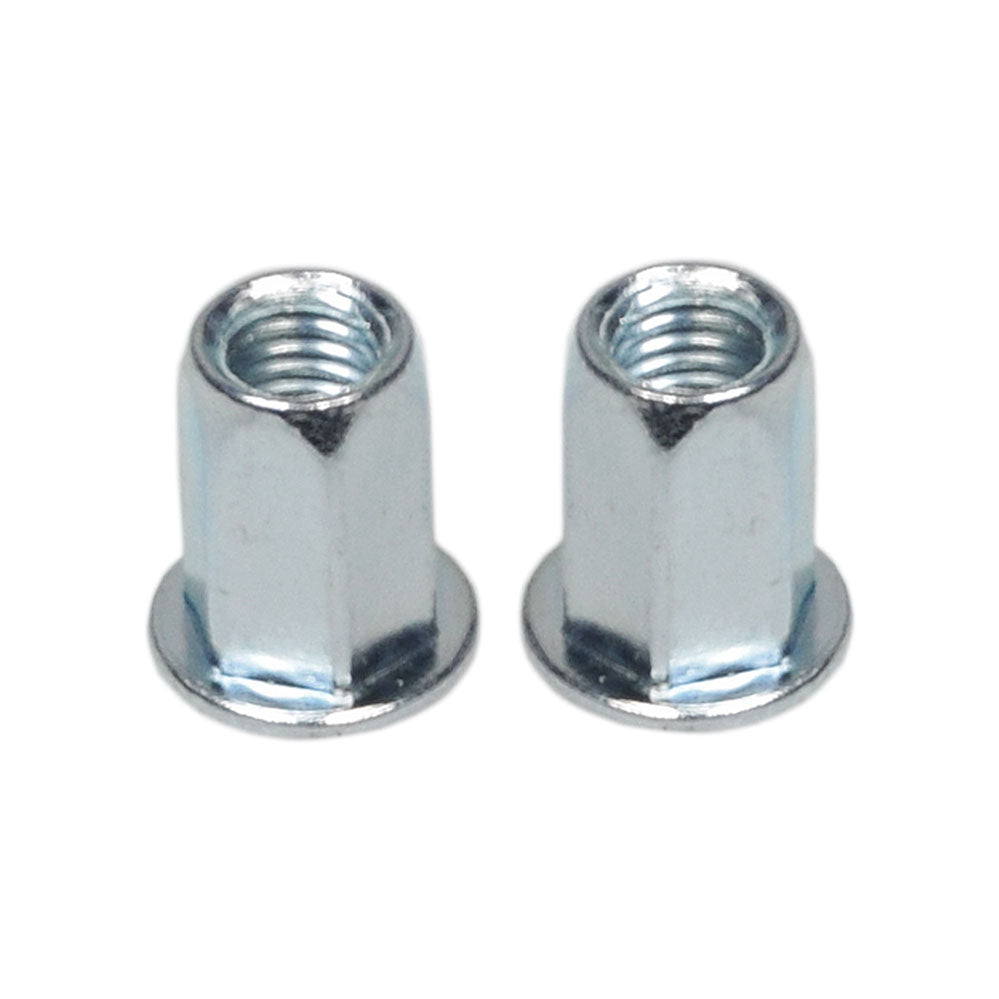 8 mm Exhaust Pipe Nuts for Performance Exhausts by NCY in silver metal, shown in close-up with a 10 mm external diameter head, designed for easy installation and enhanced clearance.