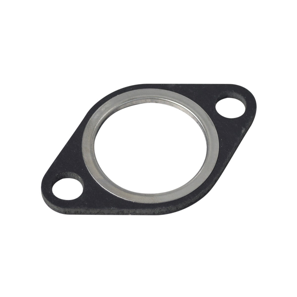 Performance Exhaust Gasket for 50cc, 125cc, and 150cc GY6 Engines by NCY, featuring a circular black and silver metal and fiber design with a central hole, for high-performance modifications.