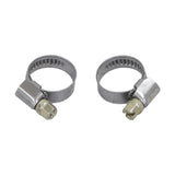 Pair of metal hose clamps for the Oil Decompression Tube for 50cc, 125cc, and 150cc GY6 Engines, featuring a nut and screw mechanism for secure attachment.