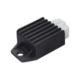 High Performance Voltage Regulator for the TaoTao Paladin 150 Scooter, featuring black metal construction with white connectors, designed to enhance power and visibility by efficiently regulating voltage for better performance.