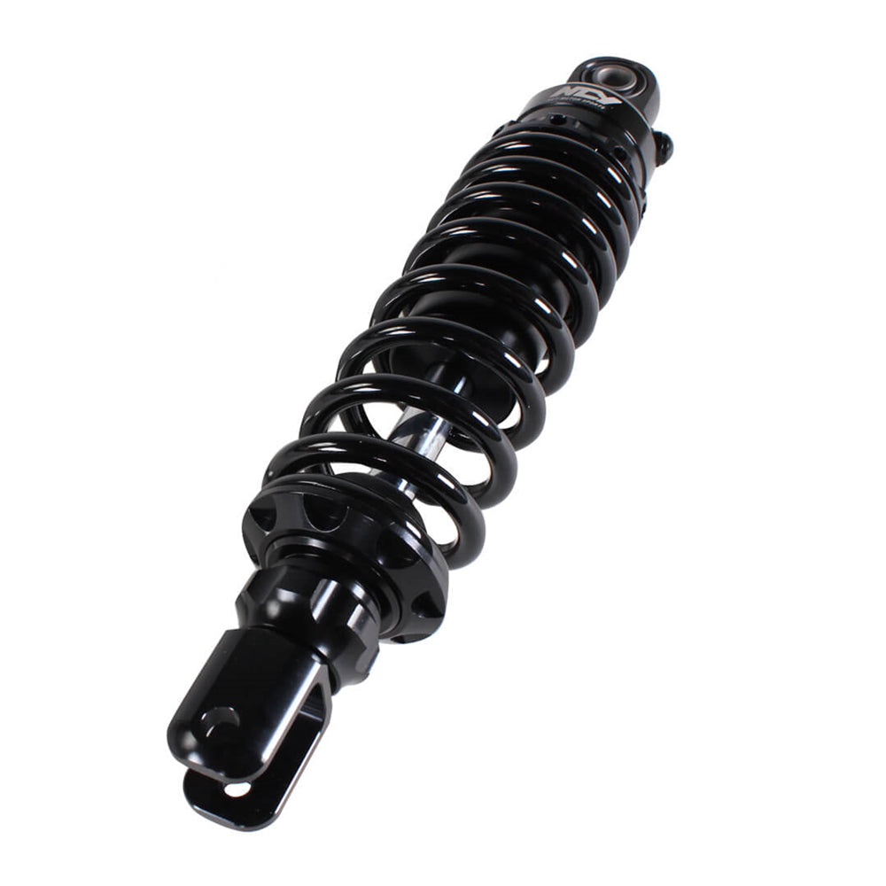 Rear Shock for Genuine Buddy Scooters: A black coil spring designed for NCY's adjustable rear shock, compatible with all Genuine Buddy models from 50cc to 150cc, enhancing ride stability and customization.