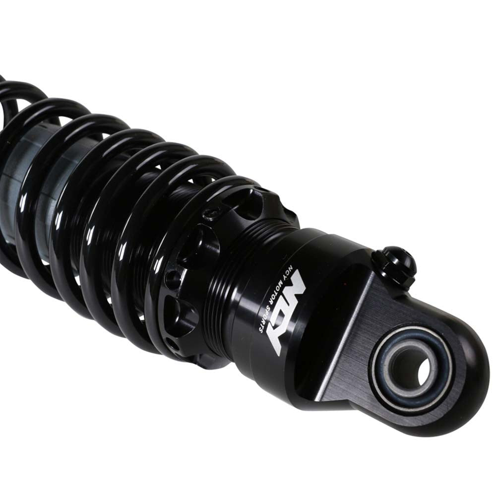 Rear Shocks for the Yamaha Zuma 125, featuring a black coil spring design, photographed on a white background. Sold as a pair, these high-performance shocks are essential for improved scooter suspension.