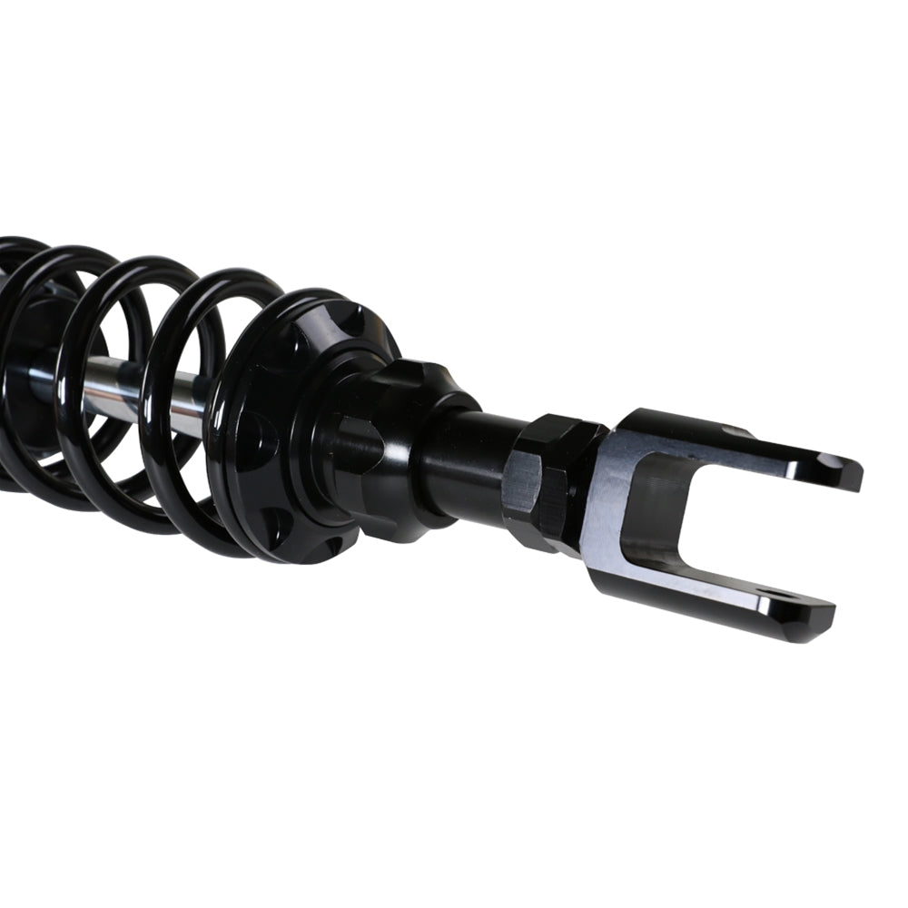 Rear Shocks for the Yamaha Zuma 125, featuring a black metal spring with metal ends, designed for high performance. Sold as a pair for enhanced riding comfort and stability.