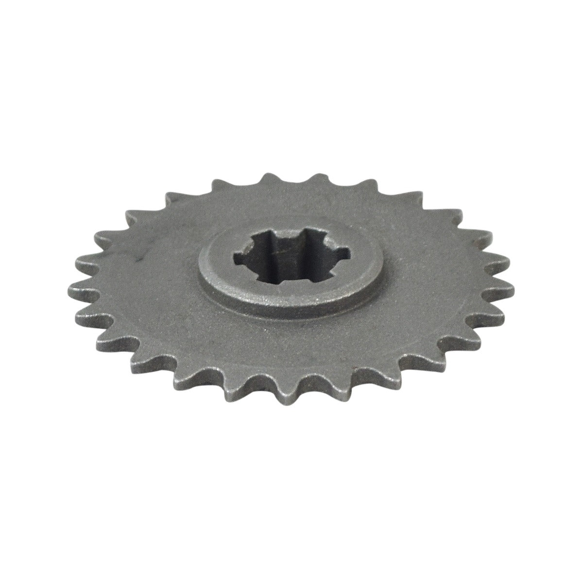 #25 Chain 25 Tooth Drive Sprocket for 33cc, 49cc, & 52cc Gas Scooter Engines; a grey metal gear with a central hole designed to attach to the transmission spindle.