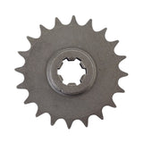 Close-up of an 8mm 05T Chain 20 Tooth Drive Sprocket for 49cc & 52cc gas scooter engines, highlighting its precise metal gear teeth and intricate design, used for attaching to the transmission spindle.