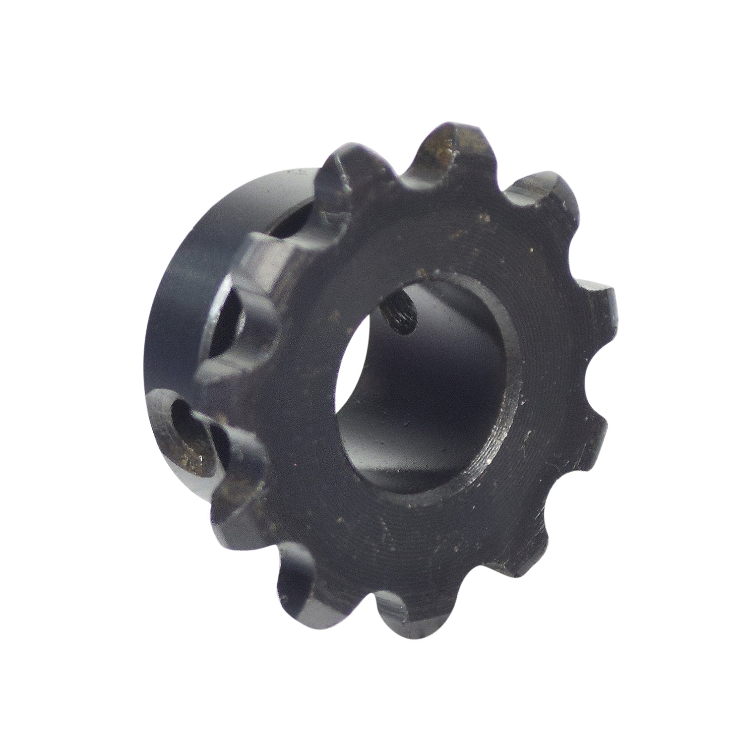 #25 Motor Sprocket - 11 Tooth - for Currie Scooters, a black metal gear with a central hole, essential for the scooter's drive system, compatible with #25 pitch roller chains.