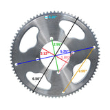 #25 Chain Sprocket - 80 Tooth - 2-9/16 Mounting Hole Circle (x4 Holes), close-up of a circular metal gear showing teeth and mounting holes.