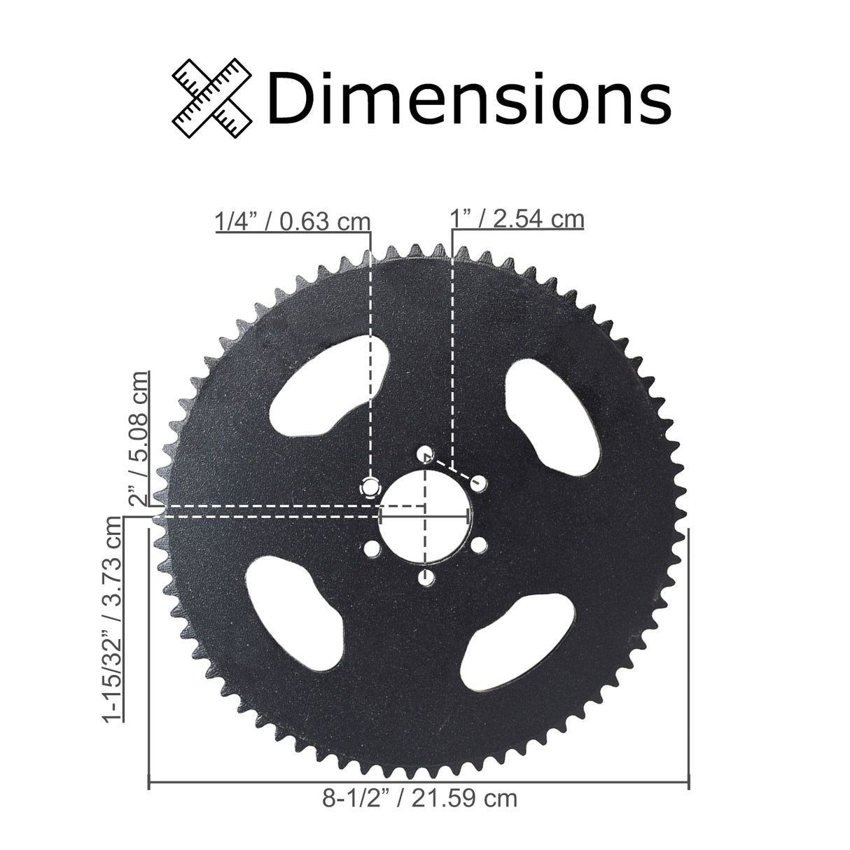 #35 Chain 70 Tooth Sprocket for the Baja Doodle Bug Mini Bike, featuring a black gear design with detailed dimensions and sizing specifications for easy installation.